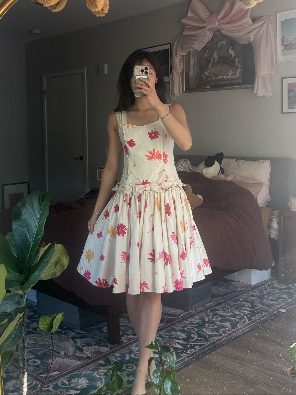 Vintage Laura Ashley bow embellished drop waist petticoat dress